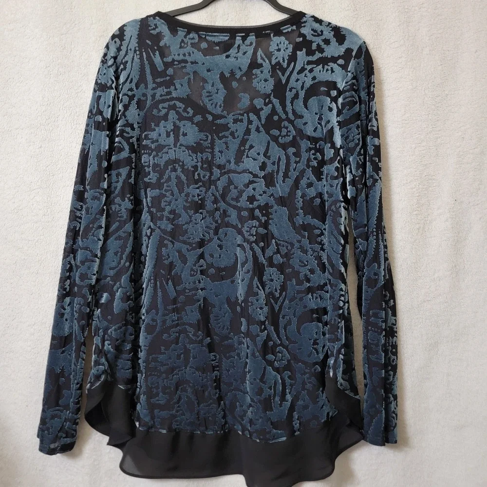 Simply Vera Vera Wang Velvet Burnout Top XLG‎ Fairy Grunge Whimsigoth Teal Black